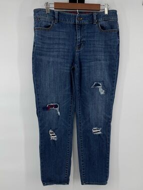 Talbots Flawless 5 pocket Distressed Boyfriend Jeans patch work Women's Sz 8